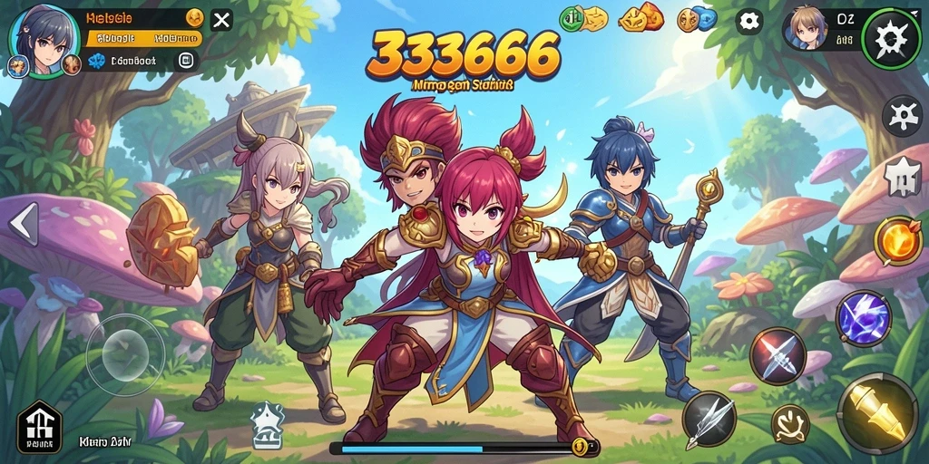 Screenshot utama menggambarkan aksi seru dalam game Anime 333666.