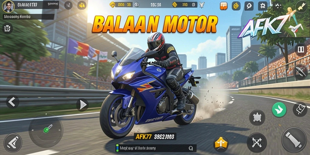 Gameplay seru balapan motor dalam AFK77.