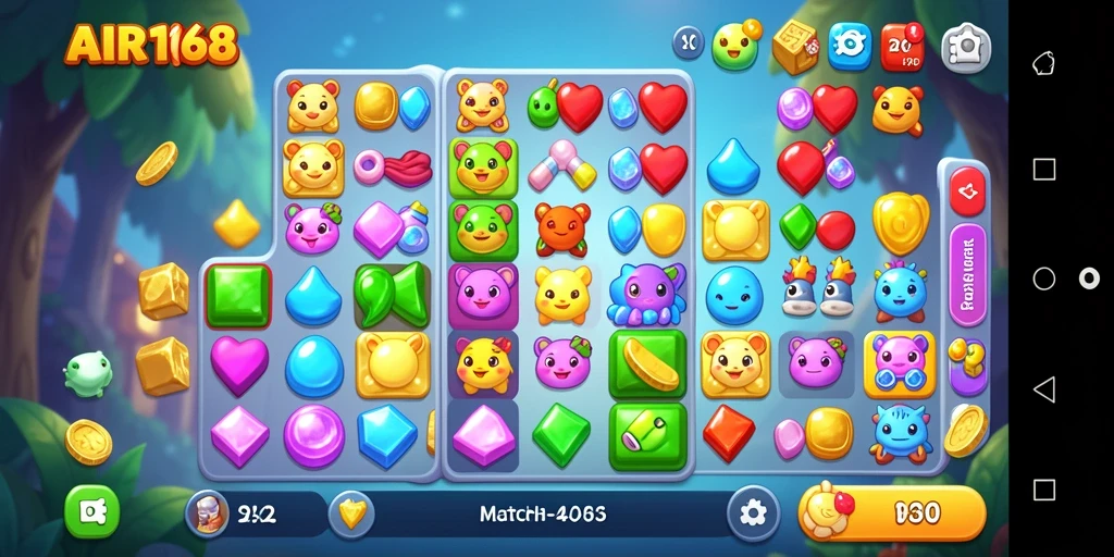 Screenshot utama AIR168 menampilkan gameplay Match-3 yang penuh warna dan seru.