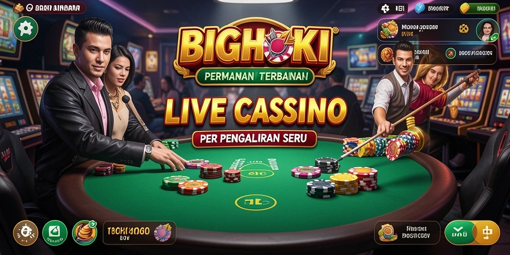 Screenshot BIGHOKI menampilkan dealer langsung dan meja permainan yang mengesankan.