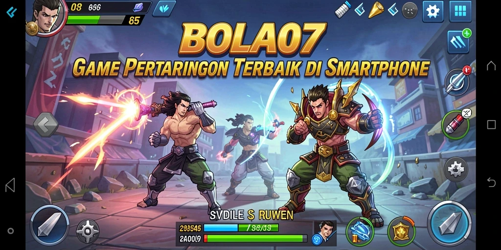 Screenshot gameplay BOLA07 menampilkan pertarungan epik dan karakter yang dinamis.