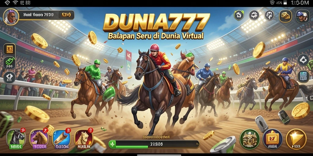Tampilan gameplay DUNIA777 yang penuh aksi balapan seru.