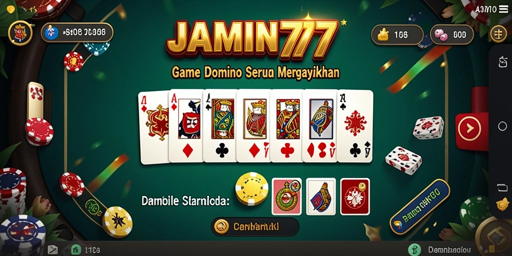 Screenshot gameplay JAMIN777 menunjukkan suasana bermain domino yang seru.