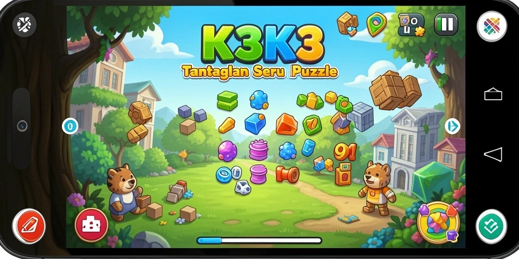 Screenshot K3K3 menampilkan suasana permainan Puzzle yang penuh tantangan.