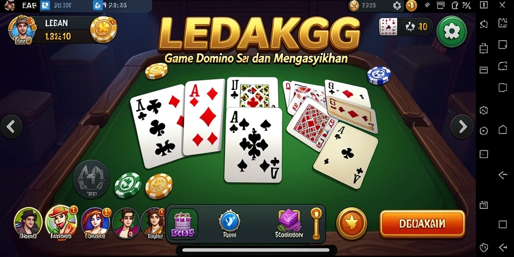 Tangkapan layar gameplay utama LEDAKGG yang menunjukkan aksi seru Domino.