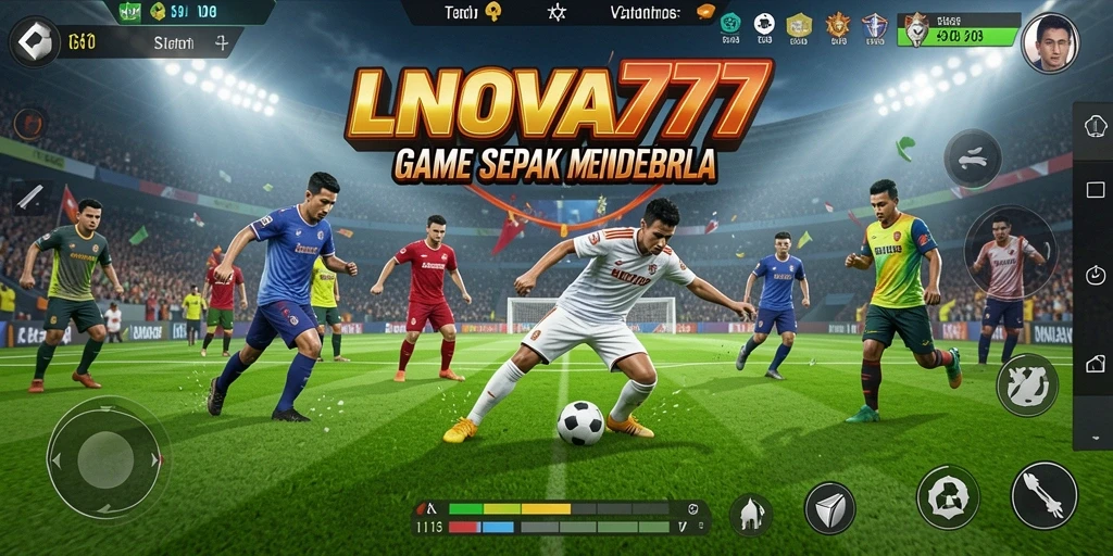 Screenshot gameplay LNOVA777 menampilkan aksi mendebarkan di lapangan sepak bola.