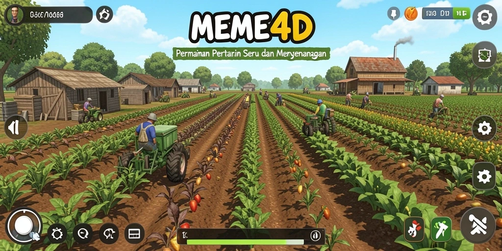 Screenshot menunjukkan gameplay penuh warna dari <strong>MEME4D</strong> saat bertani di ladang.