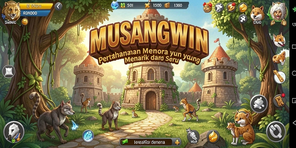 Tangkapan layar utama MUSANGWIN yang menampilkan gameplay mendebarkan Tower Defense.
