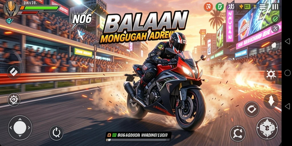 Tampilan gameplay N06 yang seru dan menegangkan saat balapan motor.