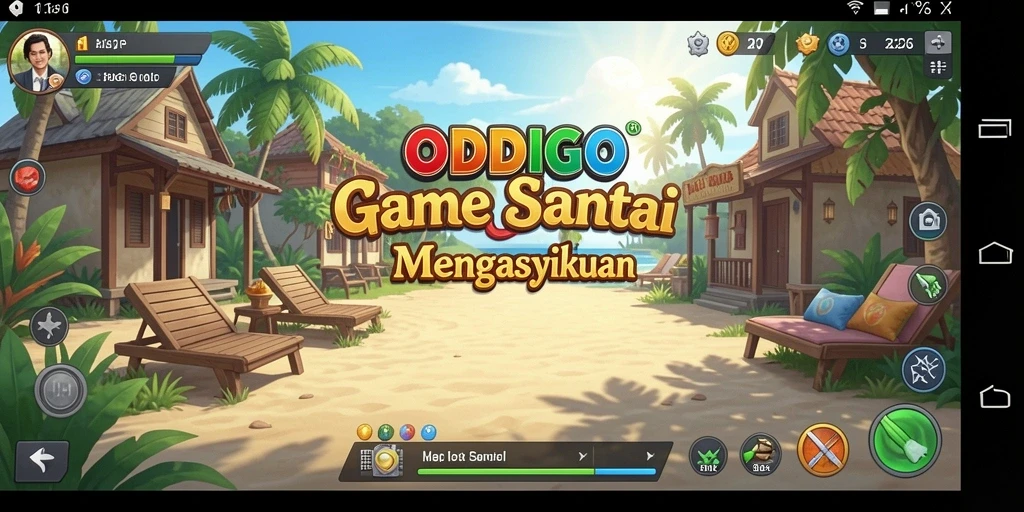 Screenshot gameplay ODDIGO menampilkan suasana santai dan beragam mini game.