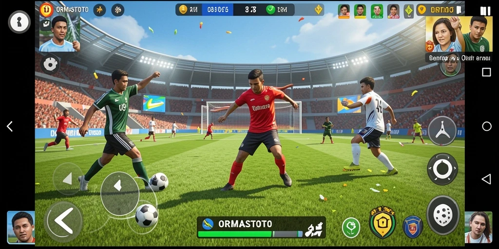 Screenshot gameplay ORMASTOTO menampilkan aksi seru di arena olahraga.