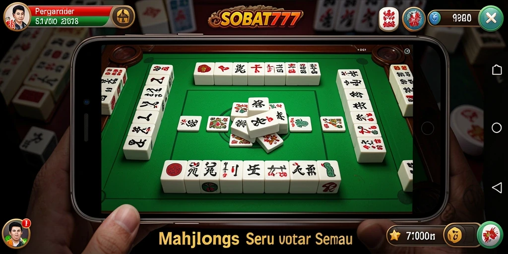 Tampilan gameplay menarik dari SOBAT777 dengan ubin Mahjong berwarna-warni.