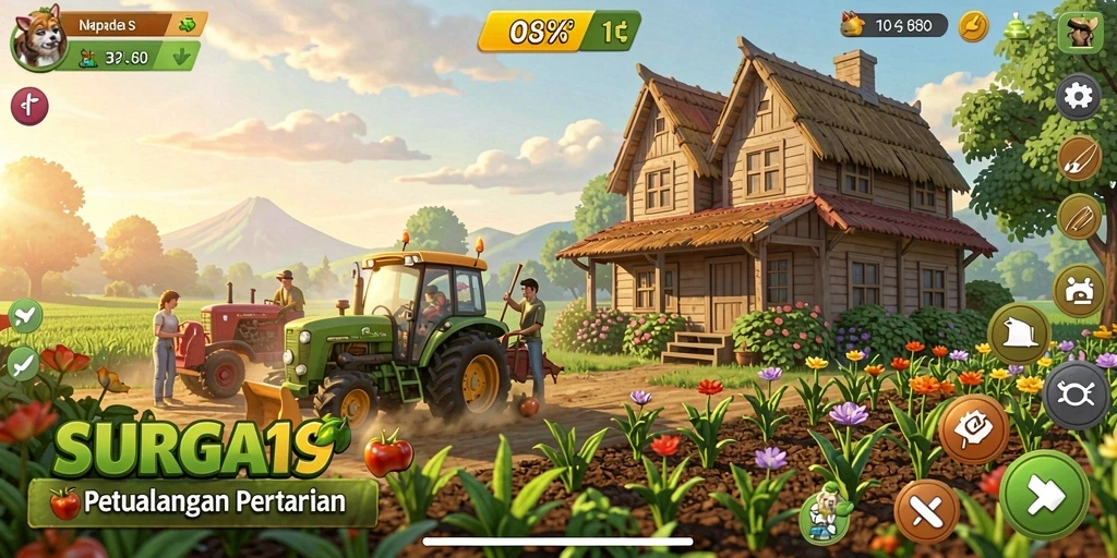 Tampilan menarik gameplay SURGA19 dengan aktivitas pertanian.