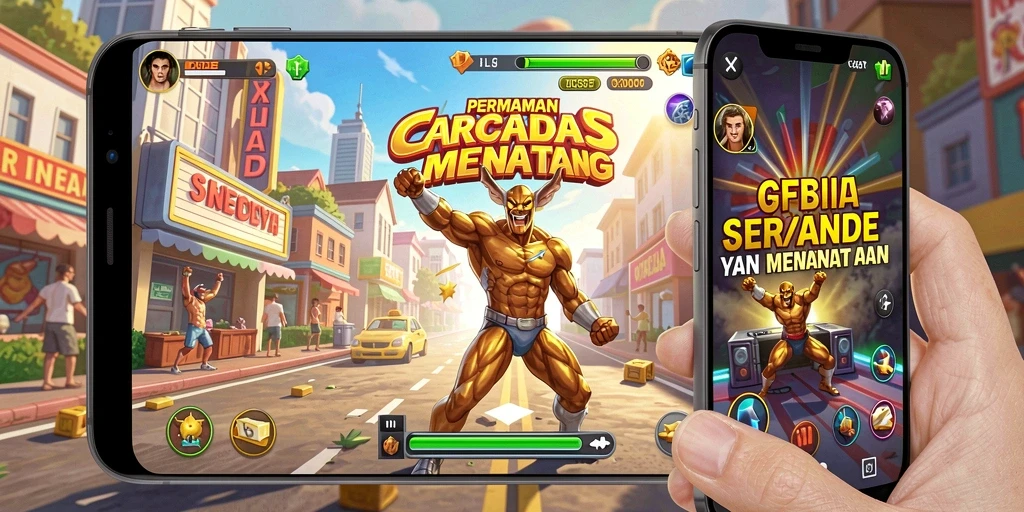 Screenshot utama V21 menunjukkan gameplay Arcade yang dinamis dan menarik.
